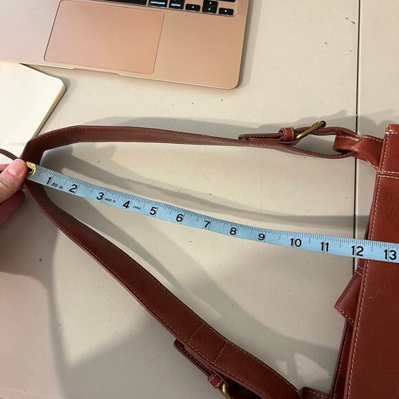 90s Nine & Co. Warm Brown Red Vegan Leather Buckle Medium Shoulder Bag - Picture 11 of 15